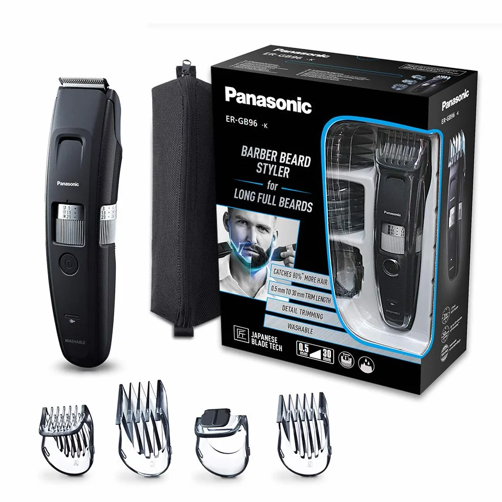 Panasonic ER-GB96 Bartschneider, 58 Längeneinstellungen 0,5-30mm, Hochdrehmotor, 4 Aufsätze, Detailschneider, IPX7 Waschbar, 50 Min Kabellos