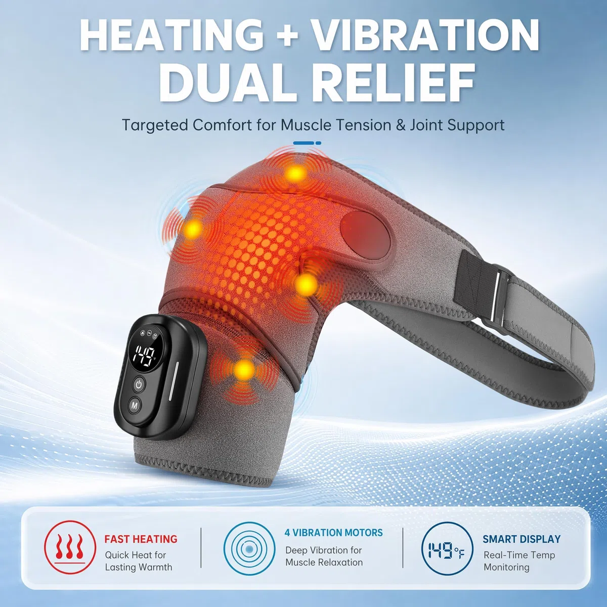 Schulter Massagegerät, 3-in-1 Massagegerät, Schulterbandage mit 5 Heizstufen & Vibration, 5000mAh 3-Gang-Timer für Links Oder Rechts Geeignet, Vatertagsgeschenk für Zuhause Büro Shoulder Massager