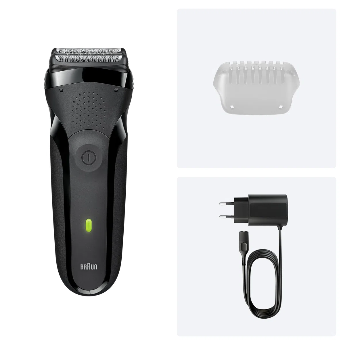 Braun Series 3 Elektrorasierer Herren – Rasierapparat mit 3 Flexiblen Klingen, 30 Minuten Akkulaufzeit, Trockenrasierer für Männer – 300s, Grau