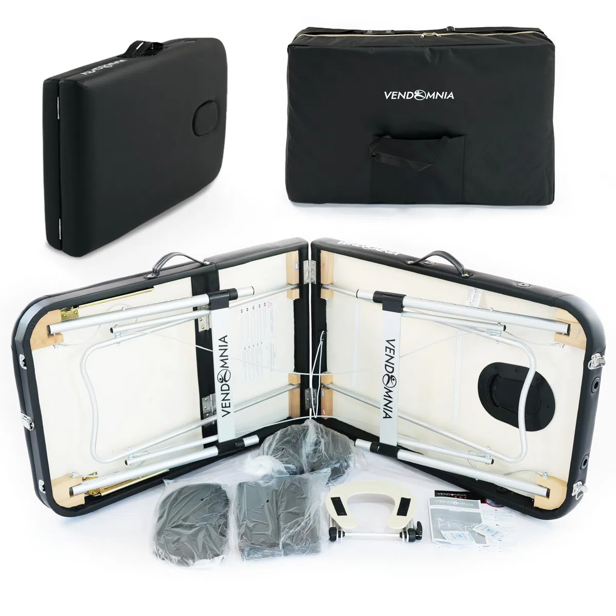 VENDOMNIA Mobile Massageliege - Aluminium mit 3 Zonen höhenverstellbar inkl. hochwertiger Kopfstütze Tasche Armlehnen - Farbwahl Klappbar, Massagetisch Massagebett Massagebank Behandlungsliege