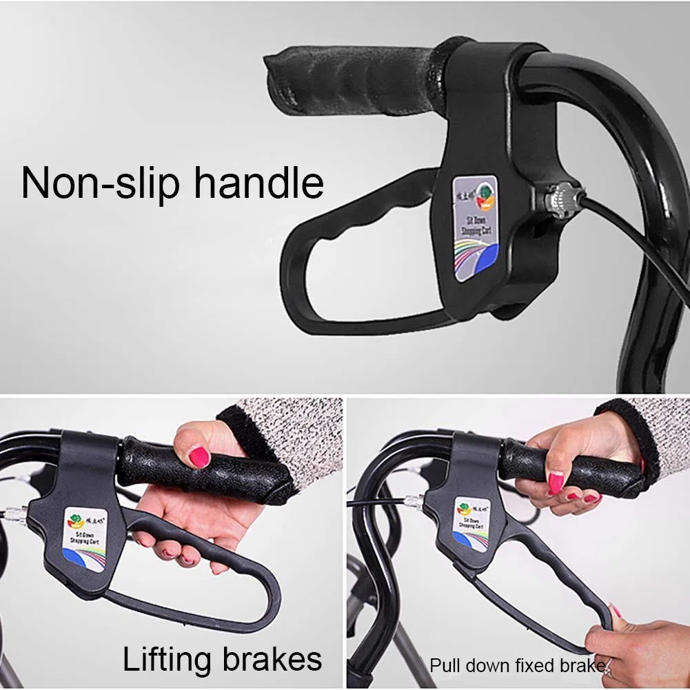 Gehhilfen für Senioren, Rollator, zusammenklappbarer Rollator mit Vier Rädern, gepolsterter Sitz, feststellbare Bremsen, ergonomische Griffe, Einkaufskorb, eingeschränkte Mobilitätshilfe,