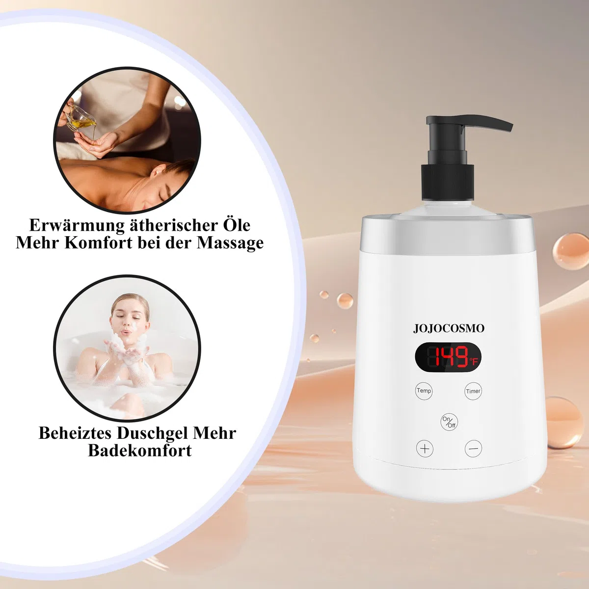 Massageöl-Wärmer,Massageölwärmer mit zwei Ölflaschenspender, stufenloser Erwärmer von 0 bis 65 °C,Lotion Flaschenwärmer Spenderheizung, for Salon, Haushalt Massageöl Flaschenwärmer,Weiß