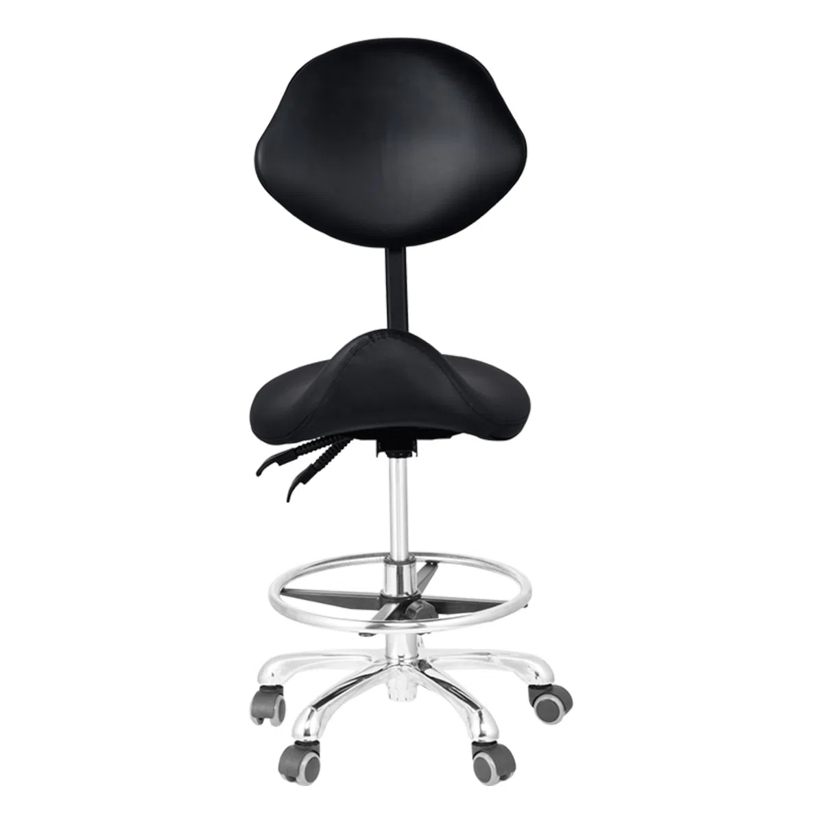 Sattelhocker Mit Rädern, Sattelhocker Mit Fußstütze Und Lehne, Verstellbarer Drehbarer Massagehocker, Tragfähigkeit 200 kg, Für Home-Office Beauty-Clinic Und Salon