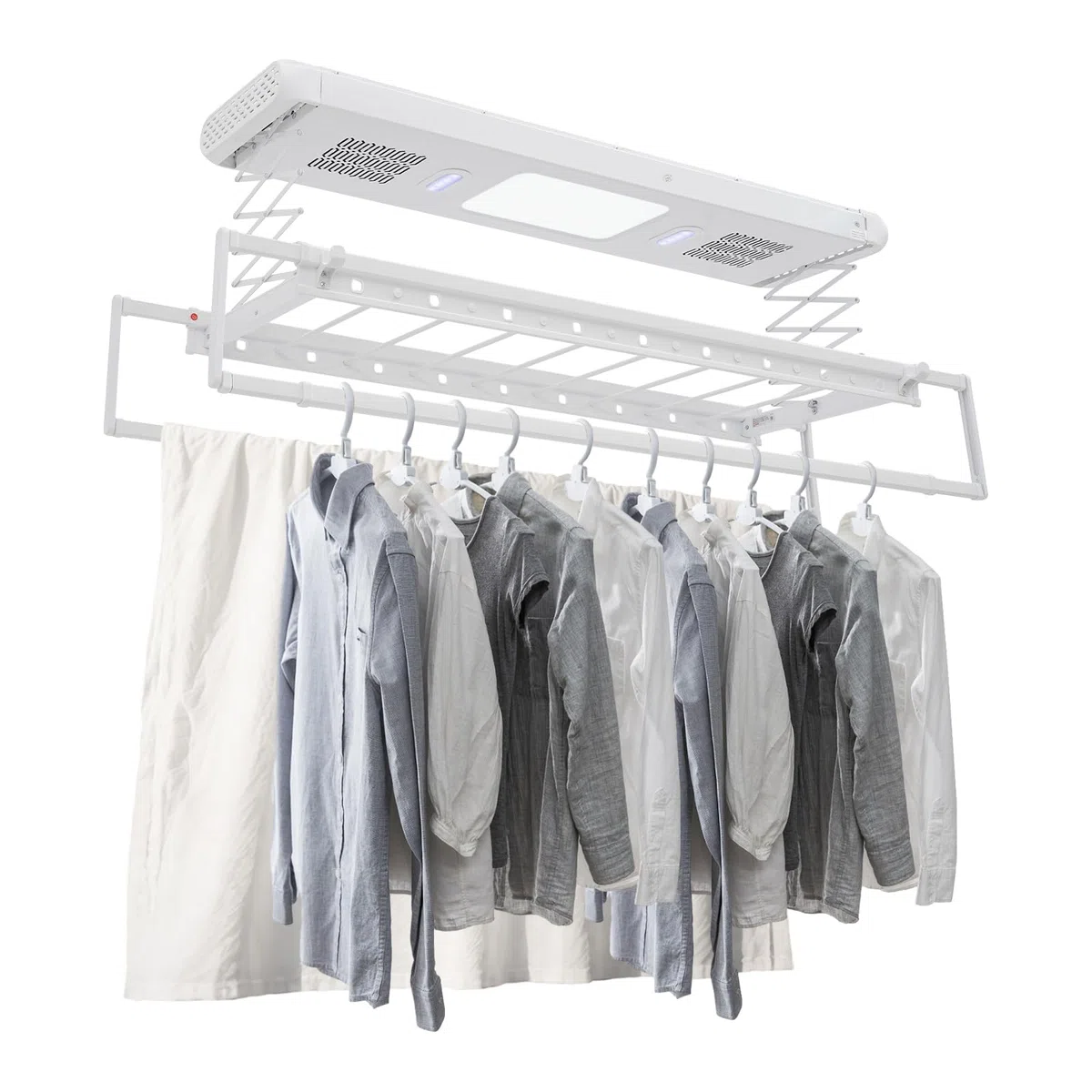 Elektrischer Wäscheständer Deckenmontage Mit Fernbedienung und LED-Licht,Verstellbare Länge und Höhe Wand und Decken Wäscheständer,Für Familien, Balkone, Wohnungen (Weiß)