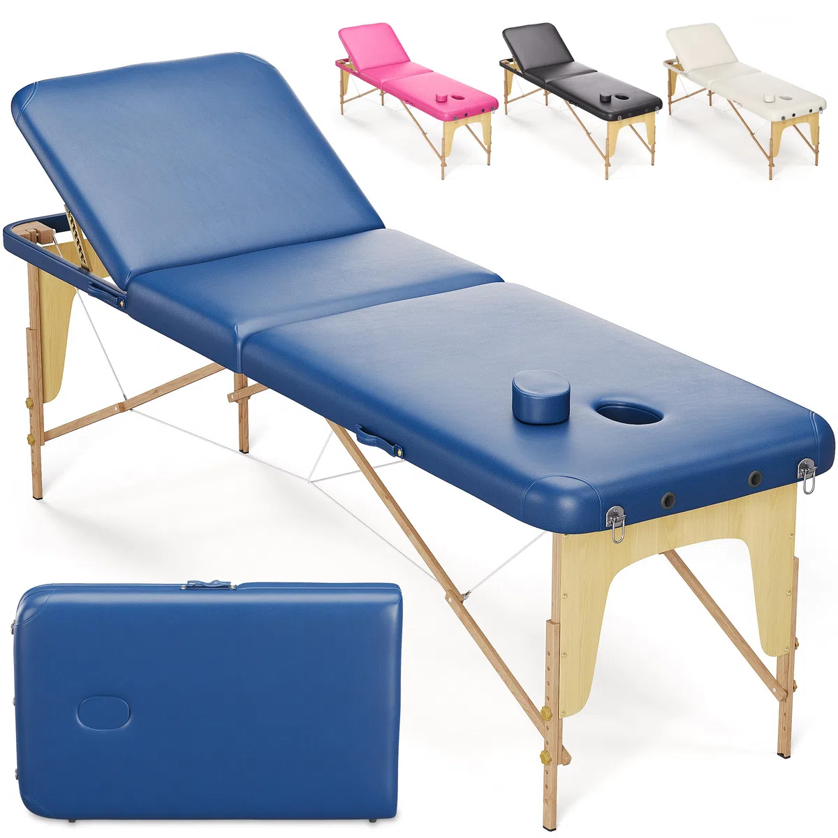 Beltom® Mobile Massageliege Massagetisch 3 zonen Basic 185 x 60 cm. - Licht 14,3 kg. - massagebed massageleuning Massagebank klappbar Kosmetikliege - Blau