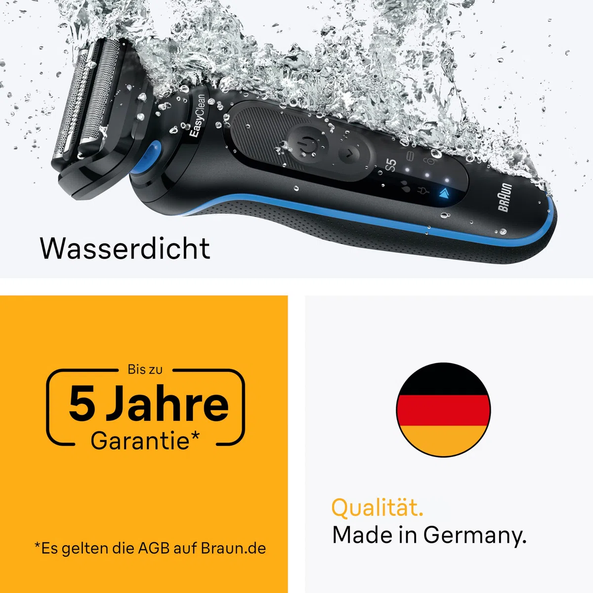Braun Series 5 Elektrorasierer Herren, Rasierapparat mit 50 Min. Akkulaufzeit, +2 Aufsätze, Kabelloser Nass- und Trockenrasierer für Männer, Made in Germany, Wasserdicht, 52-A1820si, Azurblau