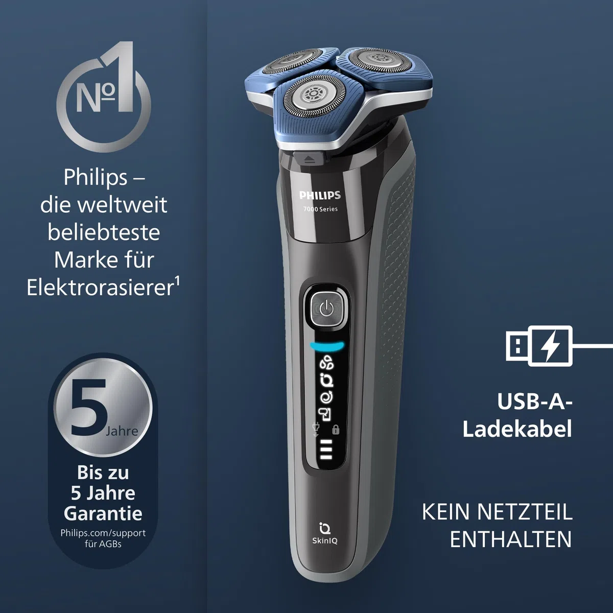 PHILIPS Shaver Series 7000 – Elektrischer Rasierer für Herren, Nass- und Trockenrasierer mit aufklappbarem Trimmer, Ladestation & Reiseetui (Modell S7887/35)