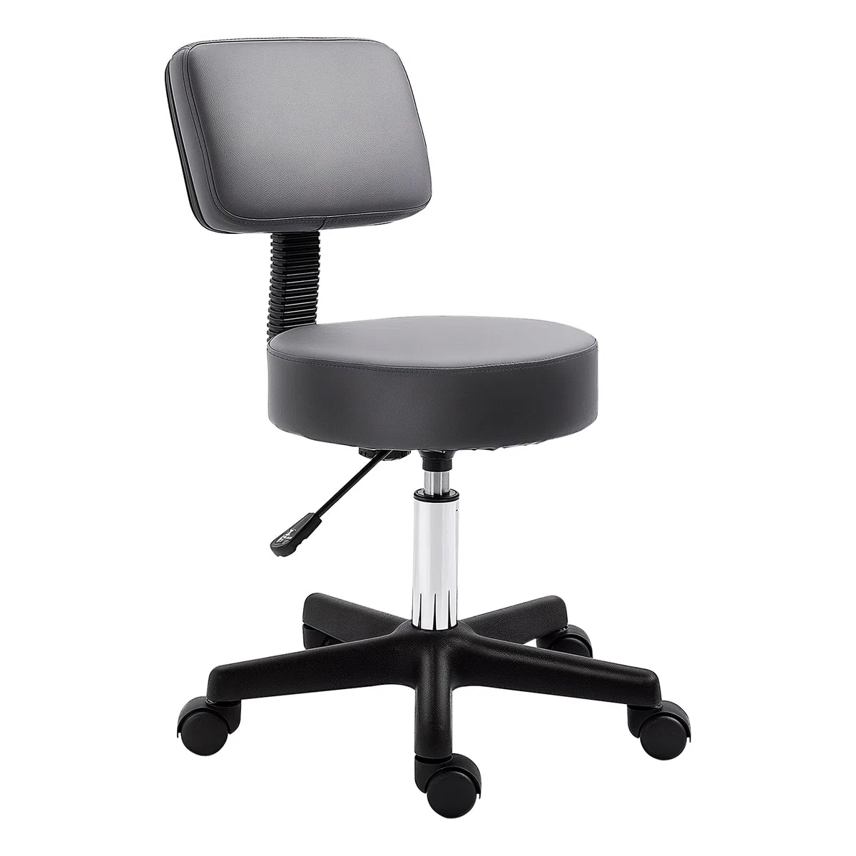 HOMCOM Rollhocker höhenverstellbar mit Rückenlehne Drehhocker 72-84 cm Arbeitshocker 360° drehbar Bürohocker für Büro Salon Massage Spa Grau