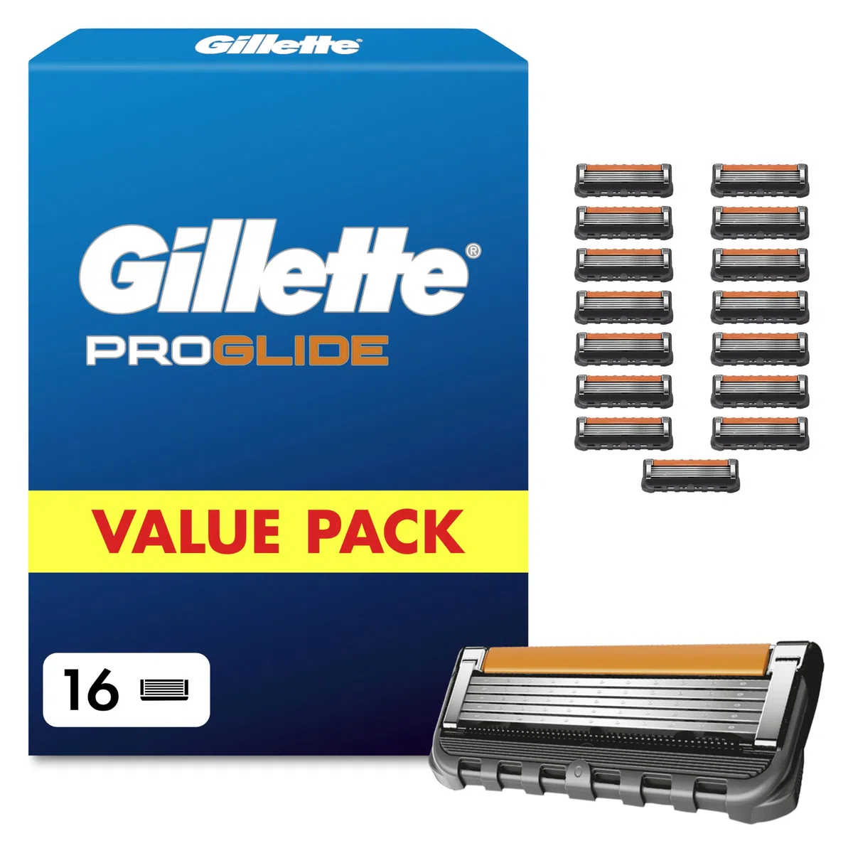 Gillette Proglide Rasierklingen Herren, 16 Original Ersatzklingen, Schwarz - Nassrasierer, 2X Gleitstreifen vor Und Nach Den Klingen für Unglaubliche Gründlichkeit Und Komfort