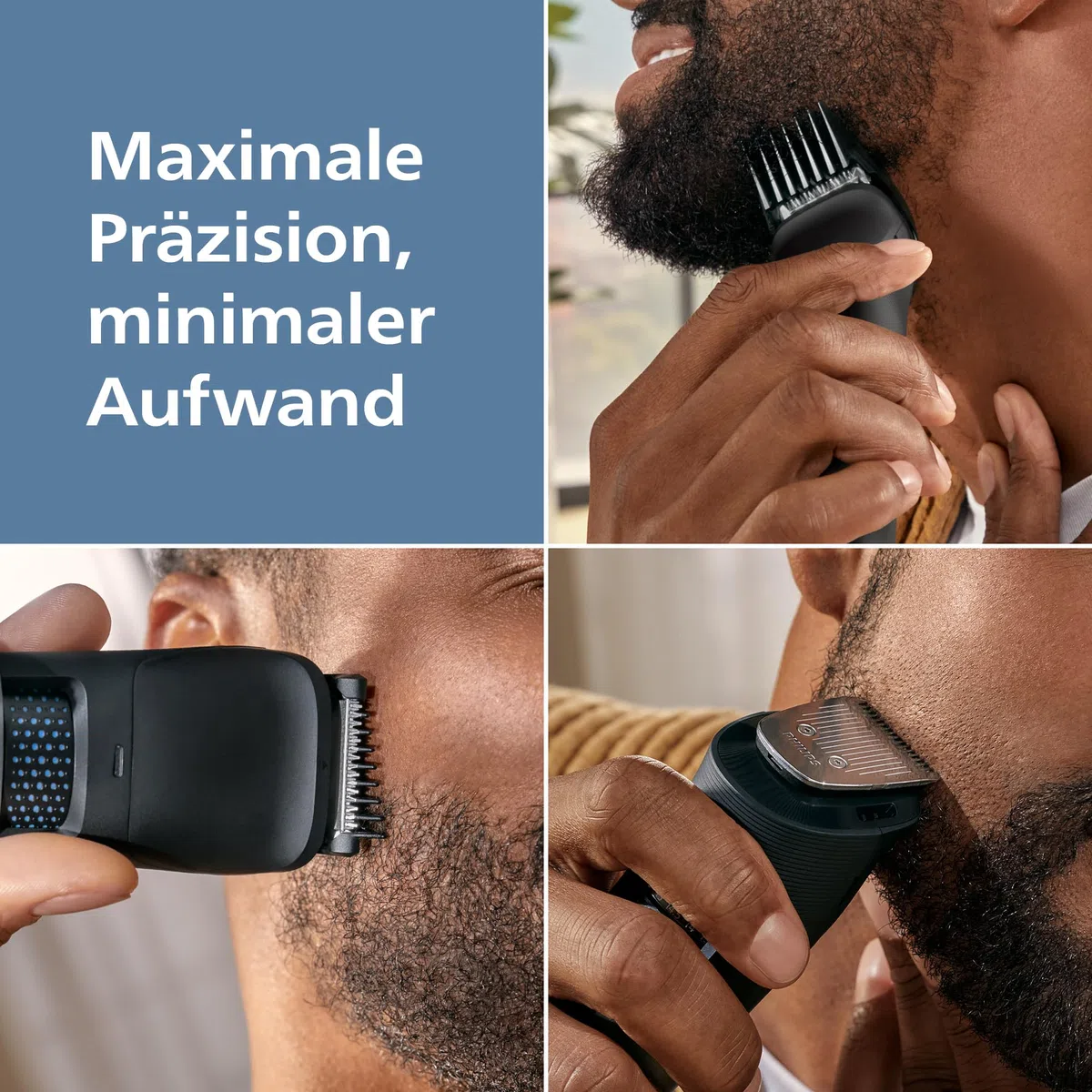 Philips Bartschneider 5000er-Serie – selbstschärfende Metallklingen, 40 Längeneinstellungen, BeardSense-Technologie, Haarkollektor, 100% wasserdicht, Übergangskamm, Reiseetui, Modell BT5785/30