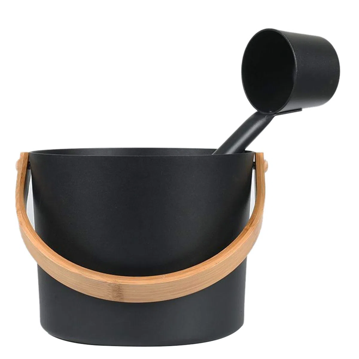 Sauna-Wassereimer und Schöpflöffel-Set, 7 l Fassungsvermögen, Aluminium-Sauna-Wassereimer mit Holzgriff, Metall-Sauna-Fass, Premium-Sauna-Zubehör für Sauna-Liebhaber