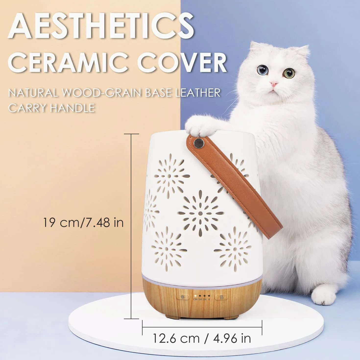 SALUBRITO Keramik Aroma Diffuser für Ätherische Öle, Kabellos Wiederaufladbare Aromatherapie Diffusor mit Akku, Tragbarer Diffusor, Automatisch Power-Off Duftlampe für Draußen, Camping, Zuhause, Yoga