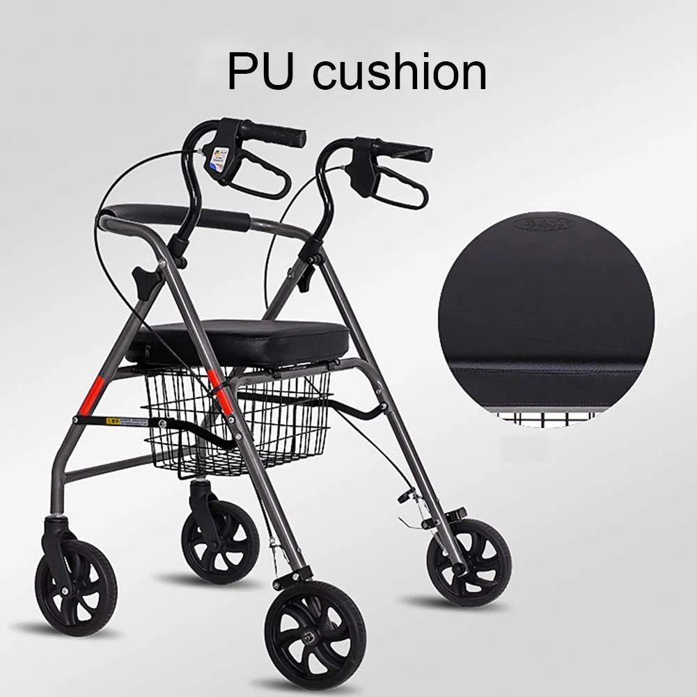 Gehhilfen für Senioren, Rollator, zusammenklappbarer Rollator mit Vier Rädern, gepolsterter Sitz, feststellbare Bremsen, ergonomische Griffe, Einkaufskorb, eingeschränkte Mobilitätshilfe,