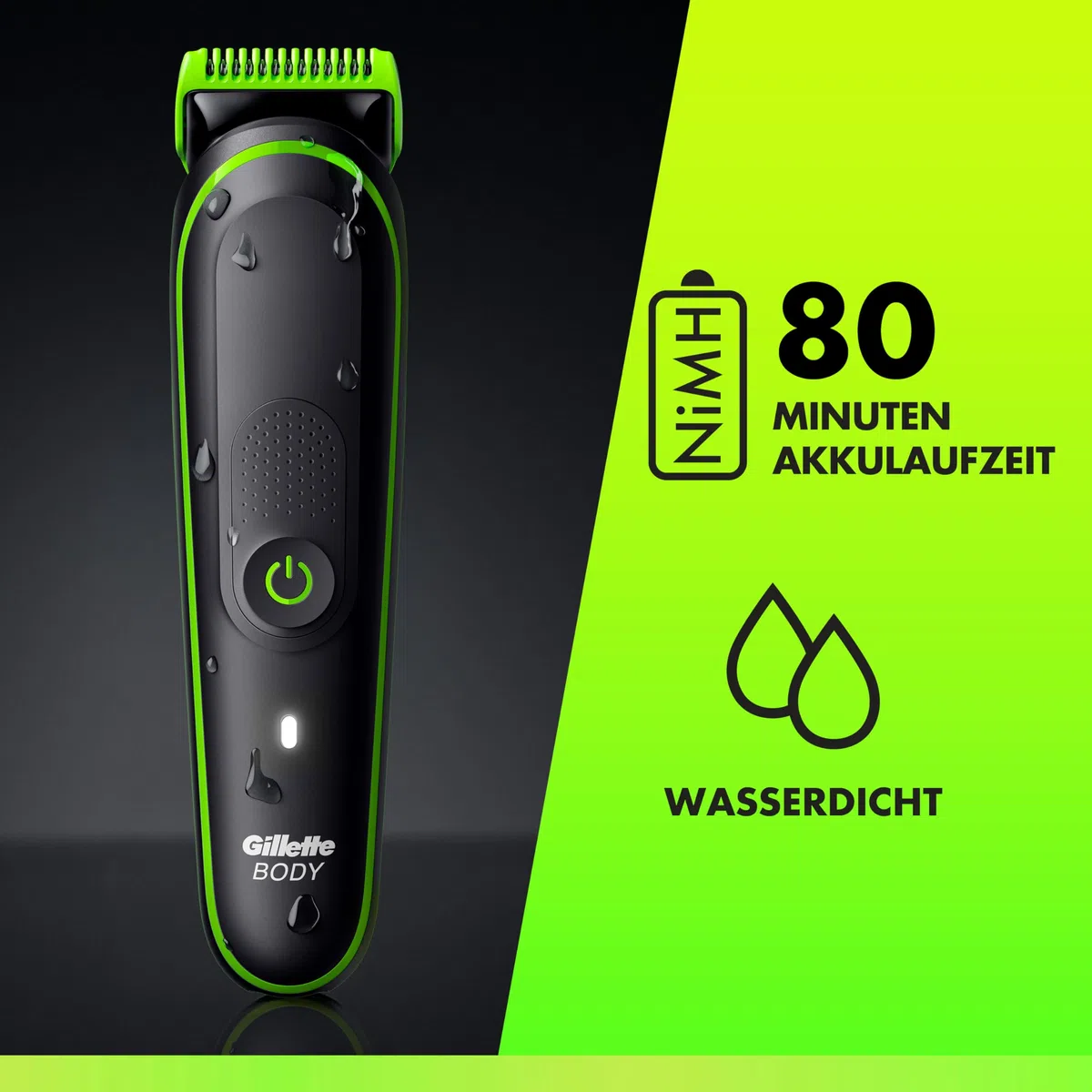 GilletteLabs i3 Body + Intimate Trimmer Herren mit SkinFirst-Technologie — Intimrasierer Mann für Körper & Intimbereich, Wasserdichte — Schwarz/Grün