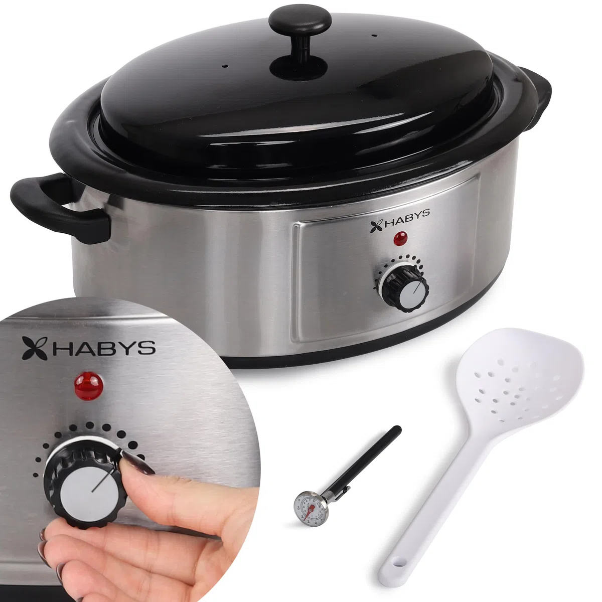 Hot Stone Wärmegerät 6 Liter aus Edelstahl | Temperaturregler für Massage und Therapie, Analog Kontrolle, Thermometer und Schöpfkelle