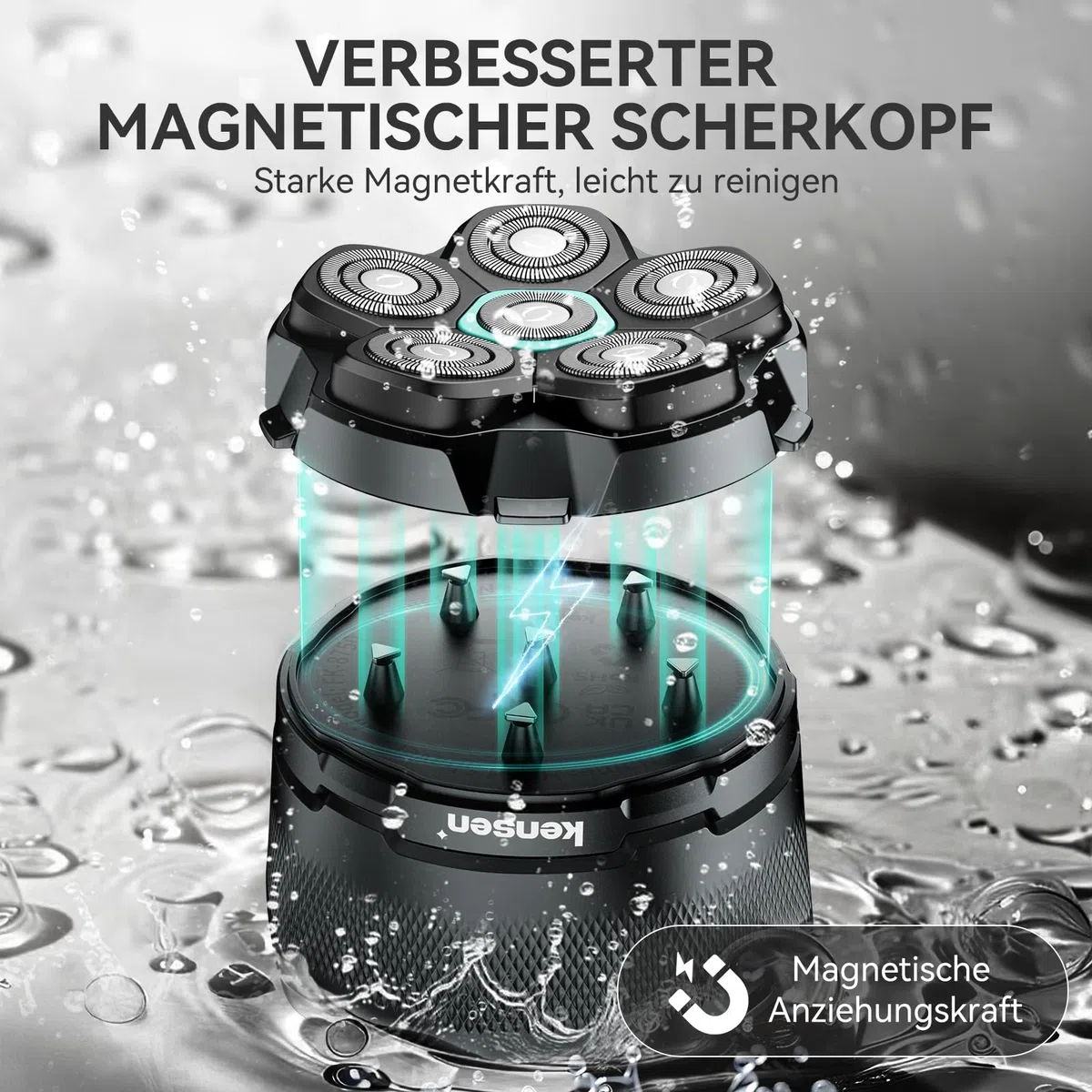 Glatzen Rasierer Herren, kensen Kopfrasierer Glatze Wasserdicht Kopf Rasierer Herren Wiederaufladbar Typ-c Head Shaver Men Magnetische Leicht zu Reinigen Akkulaufzeit 160 Mins