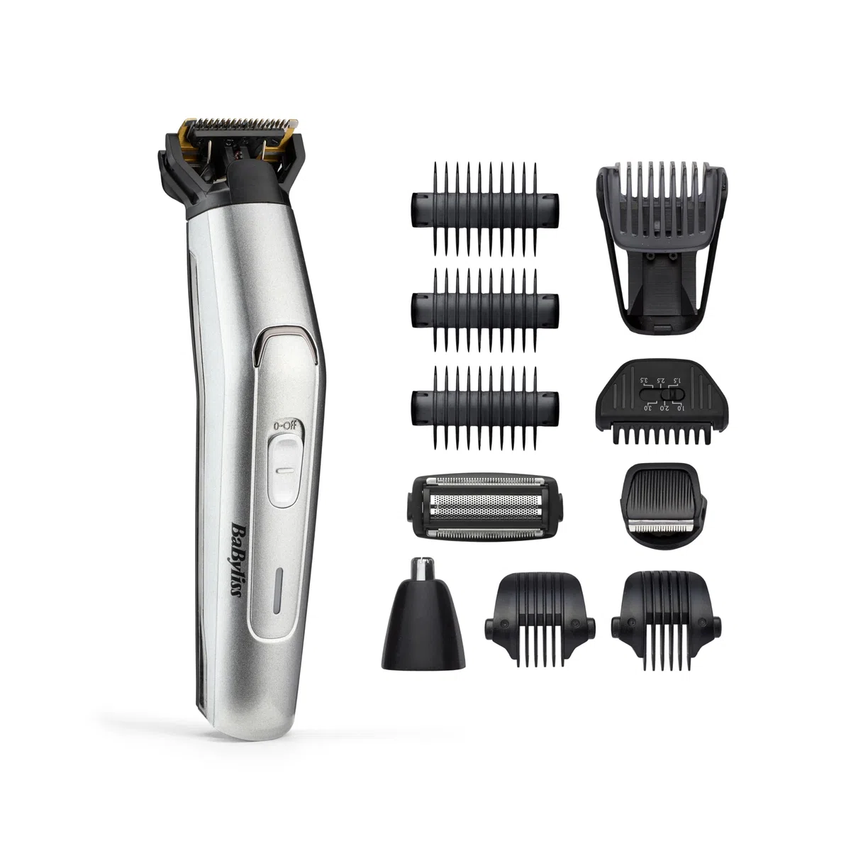 BaByliss 11-in-1 Titanium Multi-Grooming Kit Wasserdicht Köperhaartrimmer, Barttrimmer, Nasenhaartrimmer, Augenbrauen, Detailtrimmer und Multifunktionstrimmer, inkl. Tasche, Silber Schwarz MT861E