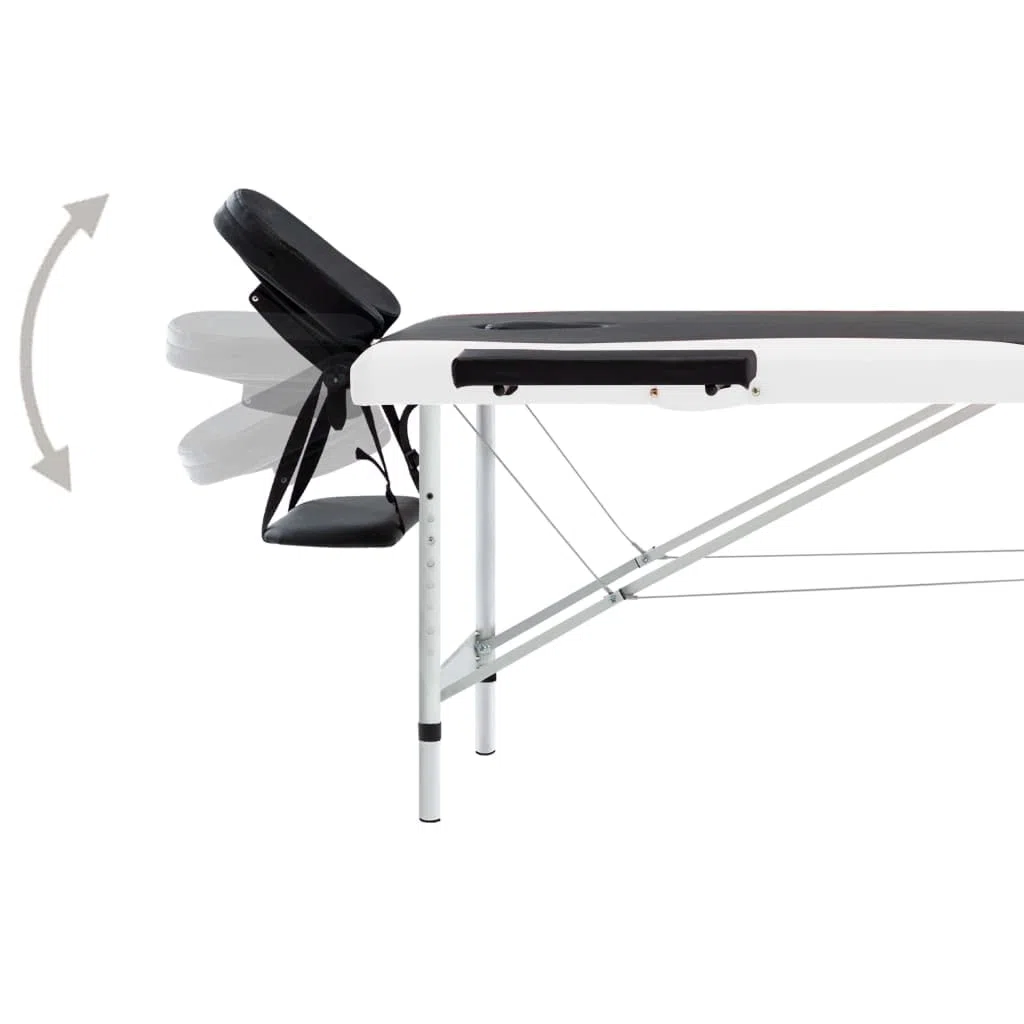 Klappbare Massageliege mit 2 Zonen Aluminiumgestell Schwarz Weiß höhenverstellbar, tragbar, leicht, für Praxis Studio Spa Wellness Physiotherapie Tattooliege Kosmetikliege