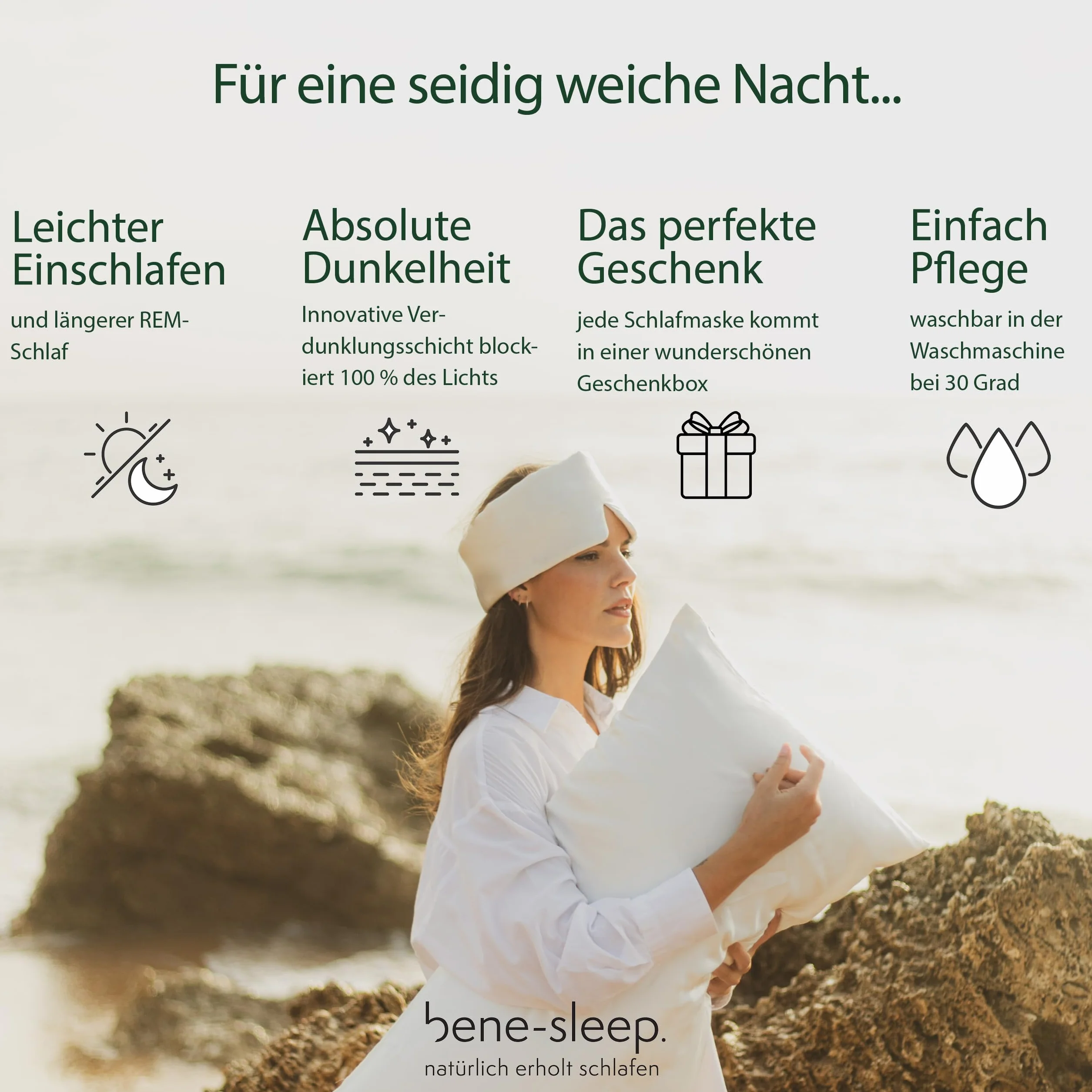 Premium Seidenschlafmaske – 100% lichtdicht – Weiche Polsterung – Hautfreundlich Augenbrille für erholsamen Schlaf – Für längeren REM-Schlaf und schnelleres Einschlafen (Schwarz)