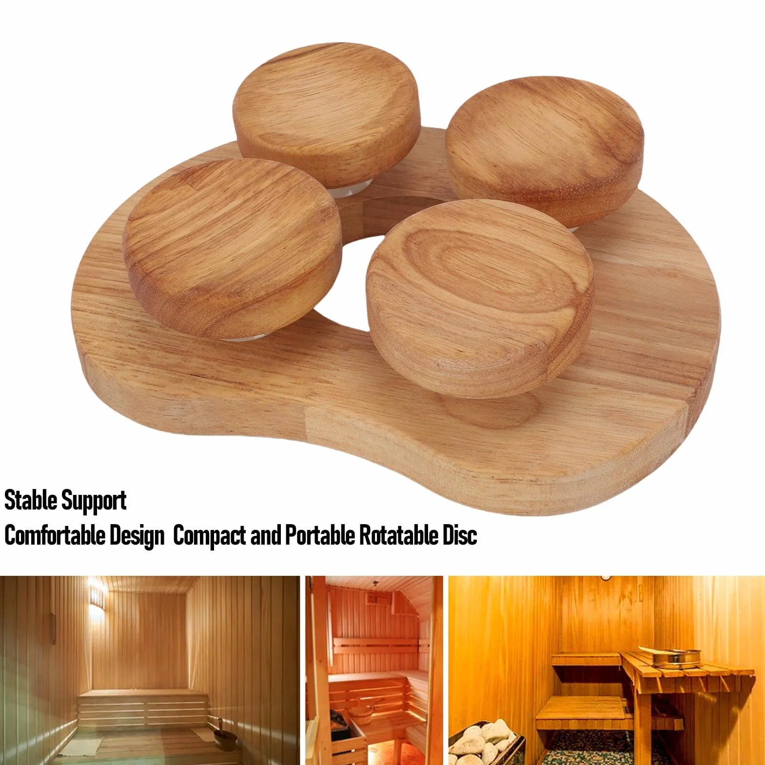 Sauna-Kopfstützen-Nackenkissen aus Holz, Drehbare Scheibe aus Eichenholz, Ergonomisches Universalrad mit 4 Konkaven Oberflächen, Ideal Zum Entspannen, 6,69 X 9,06 Zoll