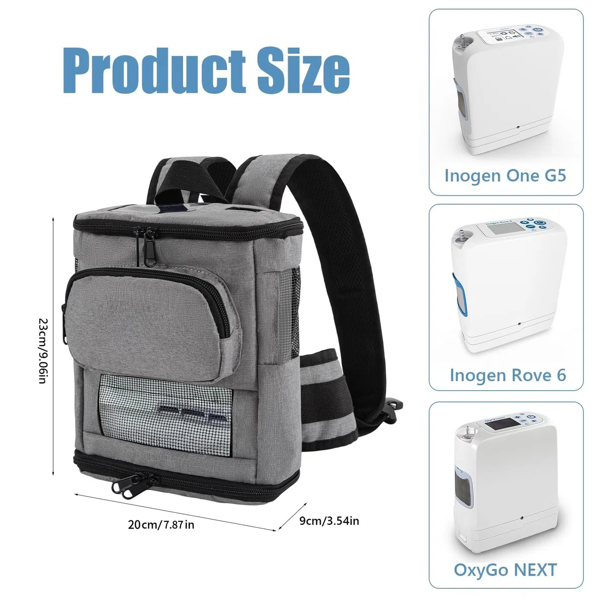 Tragbarer Sauerstoffkonzentrator Rucksack Kompatibel mit Inogen One G5 und Inogen Rove 6,Ultra leichte Sauerstoffmaschine Tragen Mesh Tasche für Reisen im Freien (Grau)