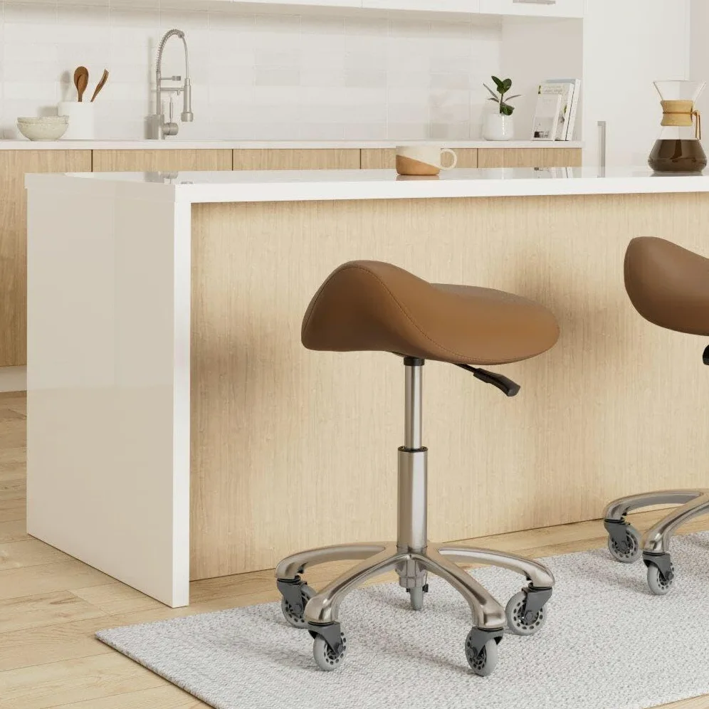 Professioneller Sattelhocker mit Rollen, ergonomisch, drehbar und höhenverstellbar, für Klinik, Zahnarzt, Schönheitssalon, Tattoo, Büro (Camel)