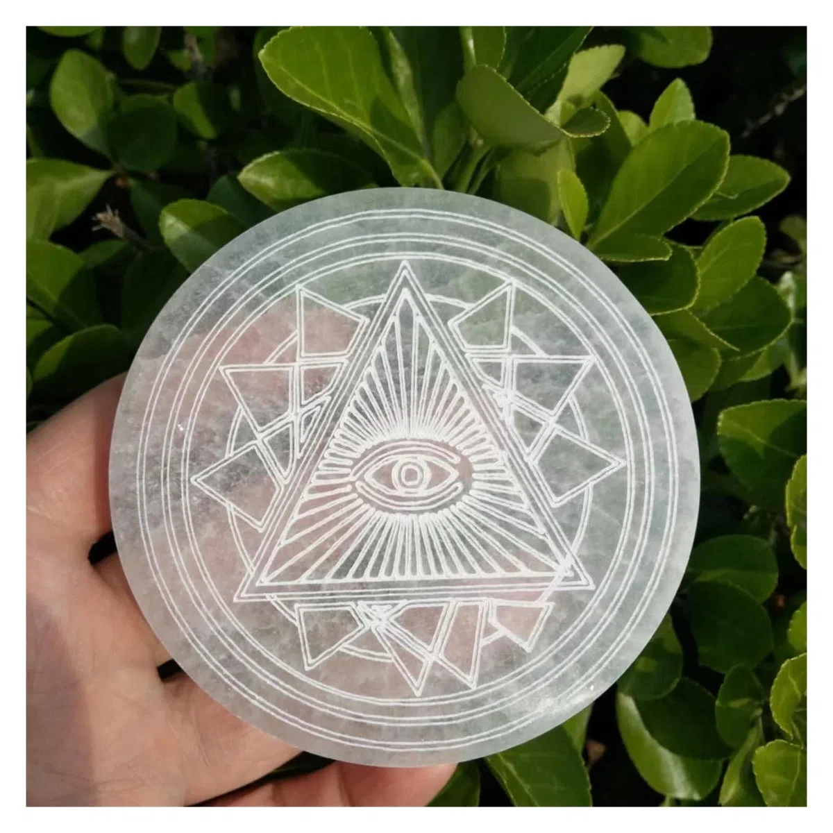 Natürliche transparente Kristalle, Selenit-Gipskarton-Untersetzer, Symbole, böse Augen, Hexendekor, Dr. Stone, Weissagung, Pendel-Ornamente Voller Textur