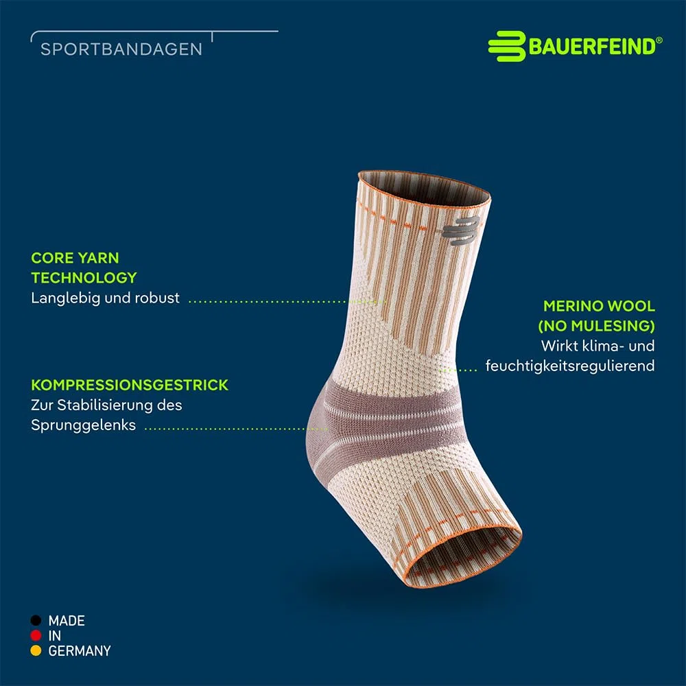 BAUERFEIND Sprunggelenkbandage zum Wandern „Outdoor Ankle Support“, 1 Unisex Knöchelbandage, Fussbandage, Rechts & Links tragbar, Merino Wolle, L