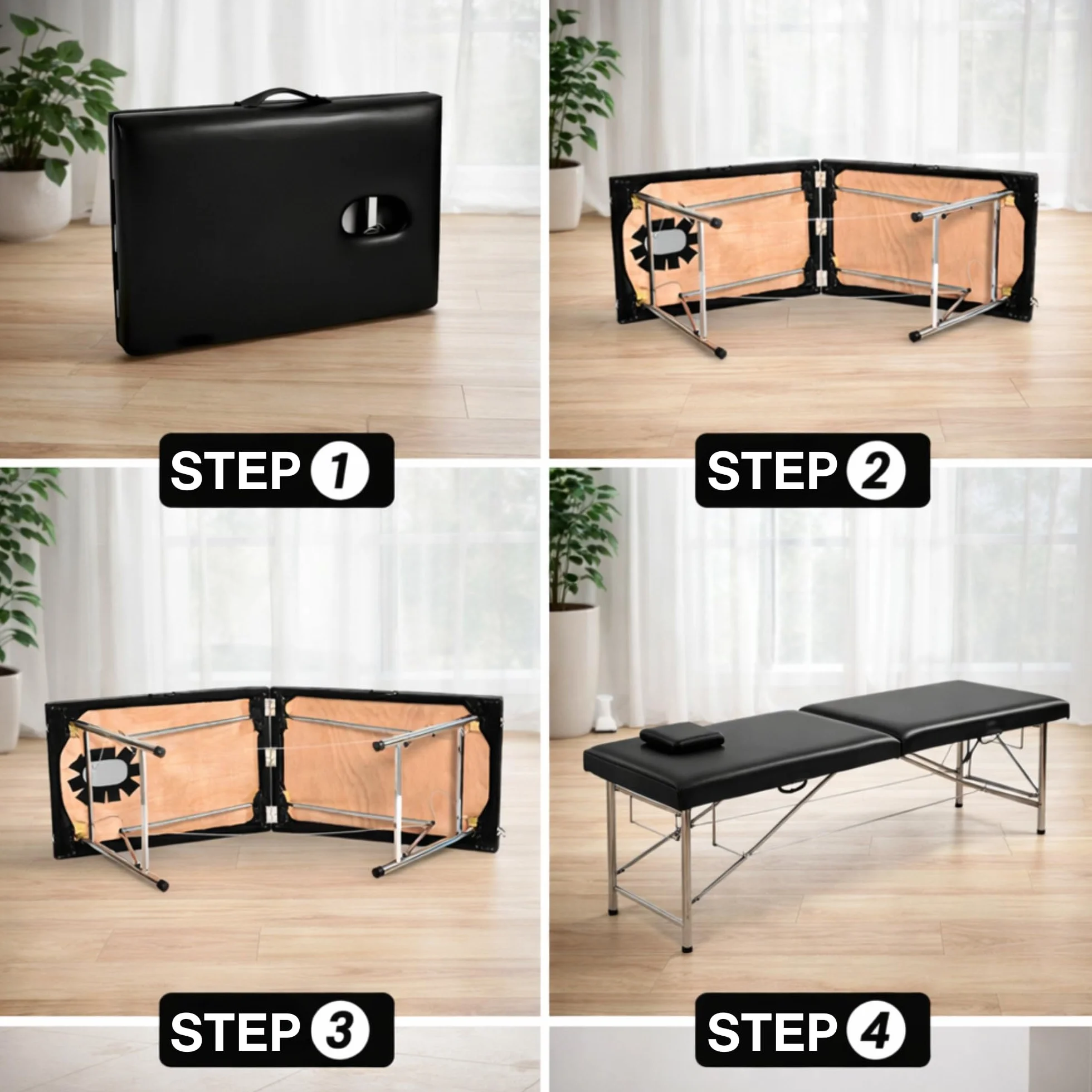 Massageliege klappbar Maya – Profi Kosmetikliege & Massagebank, 2-Zonen Leichtbau Aluminium, Ergonomisch & Tragbar, Kunstleder-Bezug, Schwarz