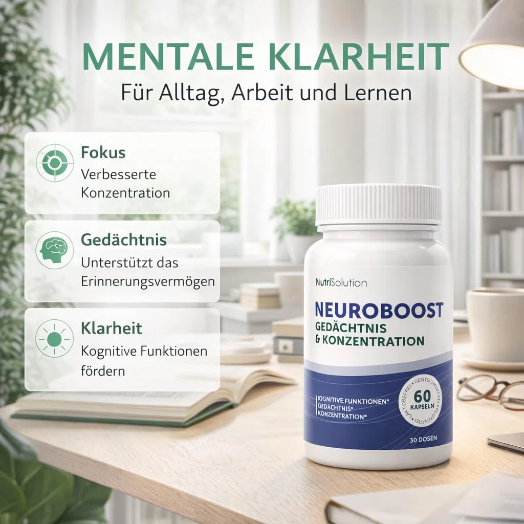 NeuroBoost: Nahrungsergänzungsmittel mit Ginkgo biloba, Vitamin B12 & Kräuterextrakten – Gedächtnis, Konzentration & kognitive Gesundheit – 60 vegane Kapseln (60)