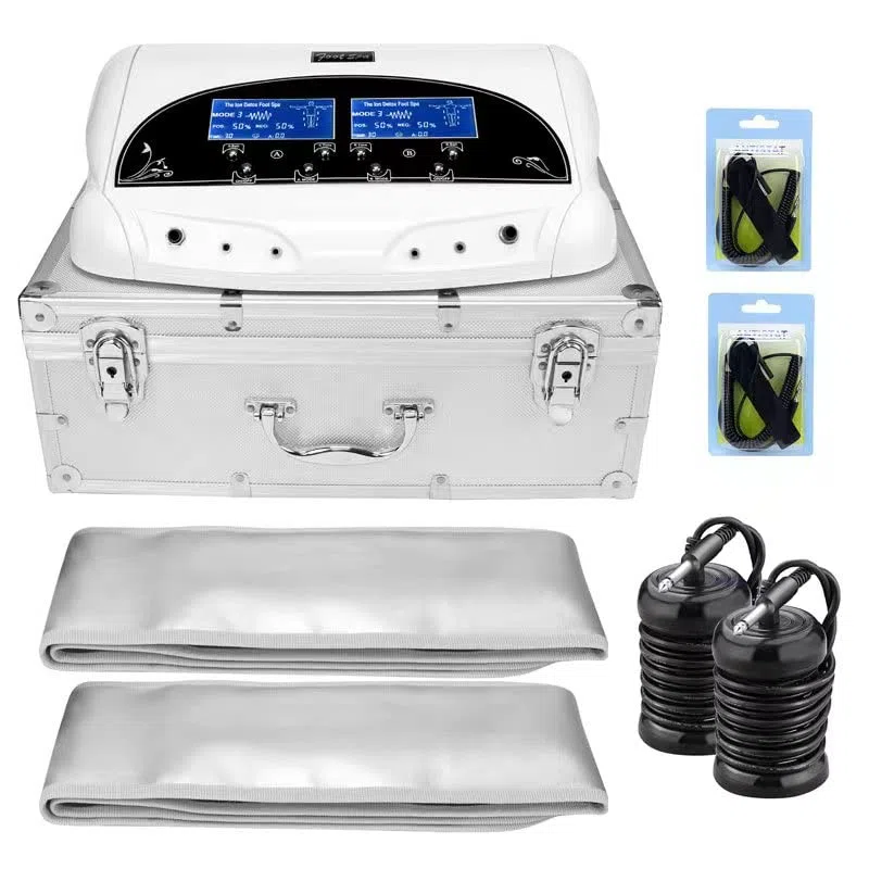 Hydrogalvanotherapie-Gerät für Detox-Fußbad, Dual Mode Ion Cleanser Set für 2 Personen mit Infrarot-Bambusgürtel & Zubehör, Spulen-Klinkenstecker – Marke am Ende