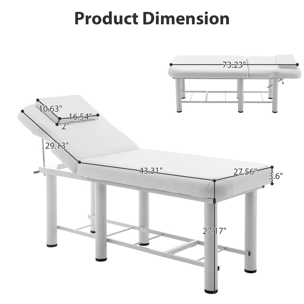 Professioneller Massagetisch, Rückenlehne verstellbar, abnehmbare Kopfstütze, untere Regalaufbewahrung, Memory Foam Layer Salon Bed, Weiß