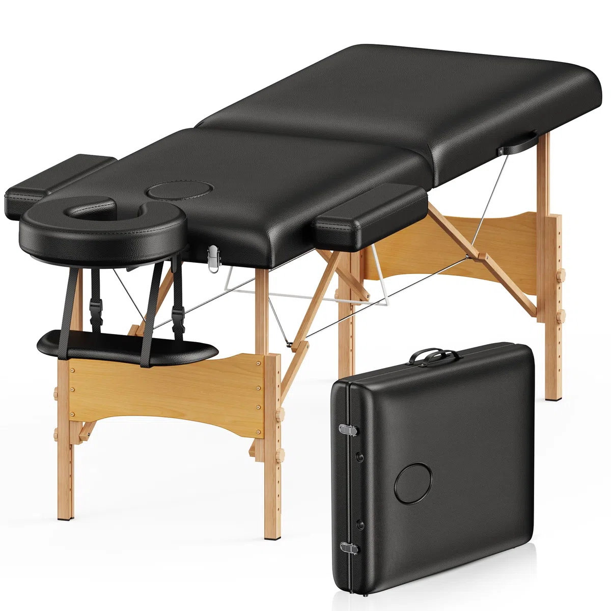 Brelley Mobile Massageliege Klappbar 2 Zone, Höhenverstellbare Professionelle Massagetisch mit Kopfstütze Armlehnen, Für Spa Salon Tattoo Schönheit