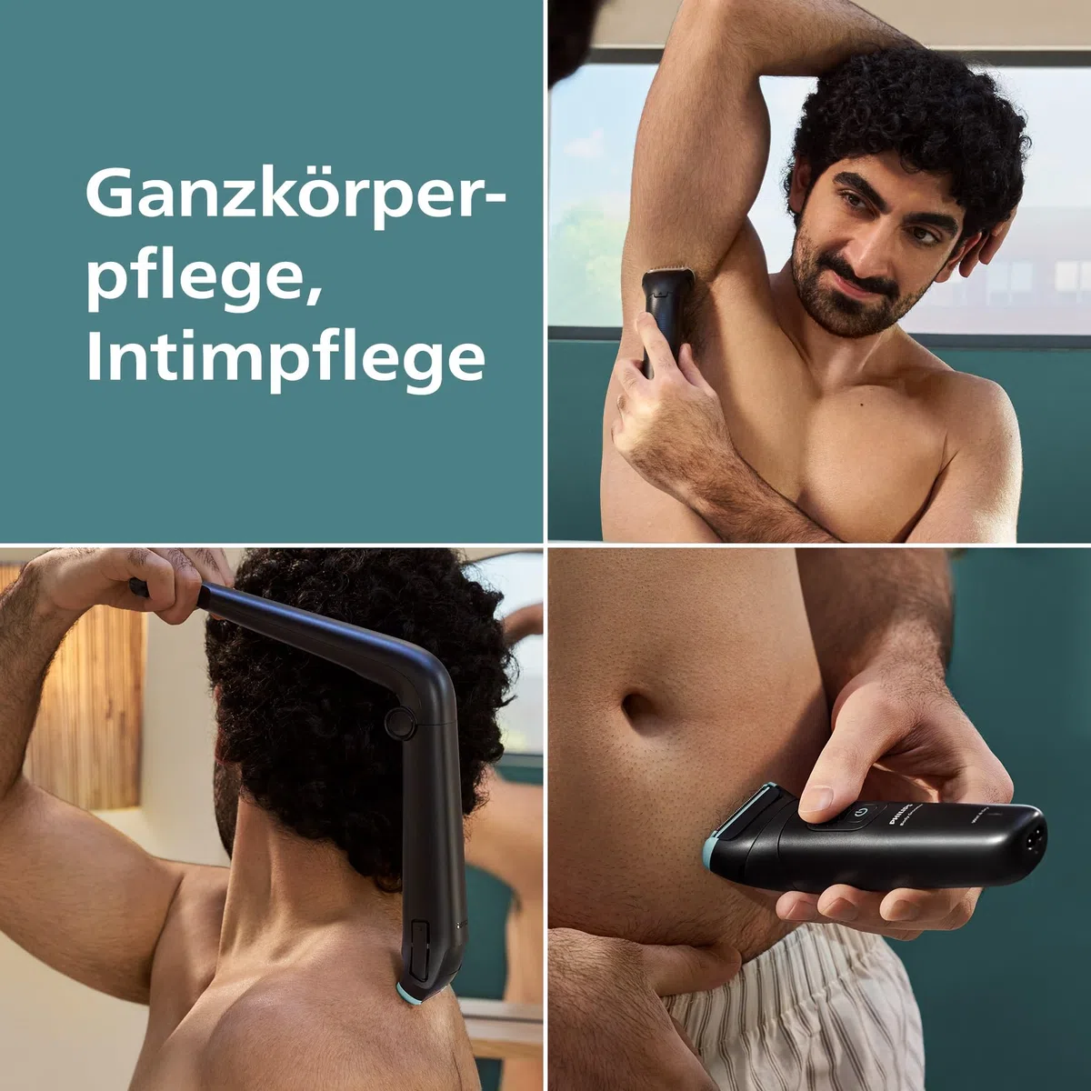 Philips Bodygroom 5000 für Herren – mit Dreifachschutz-Rasiersystem, elektrisch trimmen und rasieren im Intimbereich, klappbarer Rückenaufsatz, 100% duschfest, 100 Min. Laufzeit, Modell BG5480/15