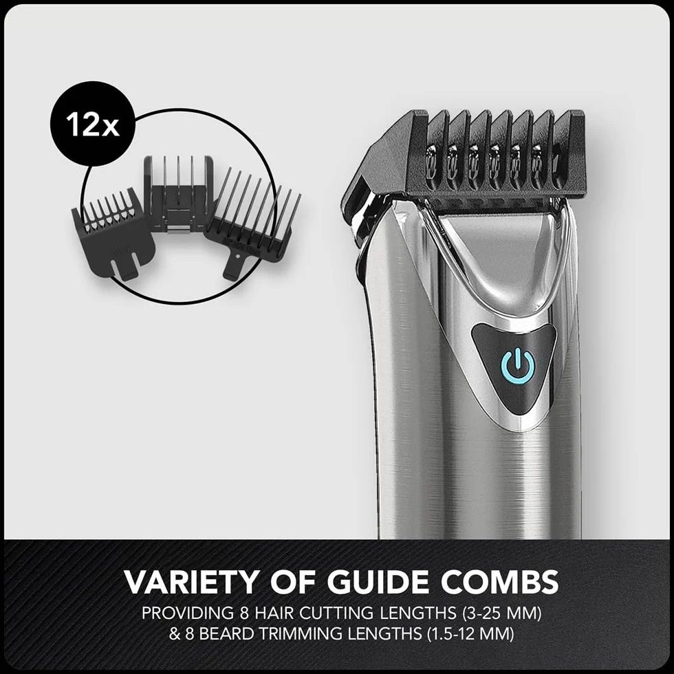 WAHL Washable Stainless Steel Multigroomer, Bart- und Stoppeltrimmer für Männer, Haarschneider für zu Hause, Nasen-Ohren-Trimmer, Herrenpflege-Set, Vollständig Abwaschbar, kabellos