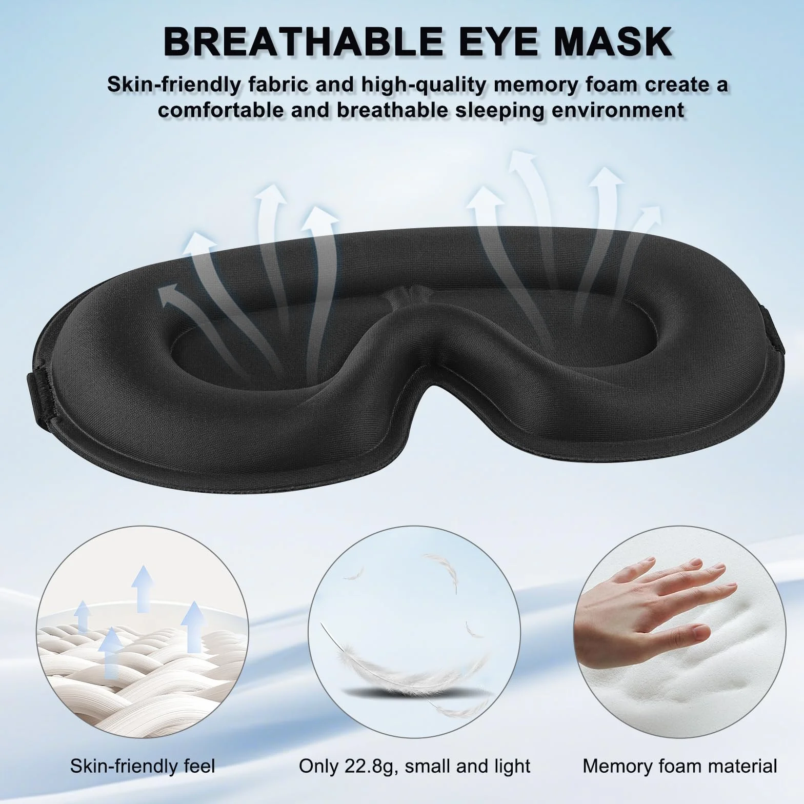 Oumida 3D Schlafmaske für Seitenschläfer, Verstellbares Gummiband, lichtblockierend und Atmungsaktiv, Augenmaske für Männer Frauen, für Reisen, Büro, Yoga (Schwarz)