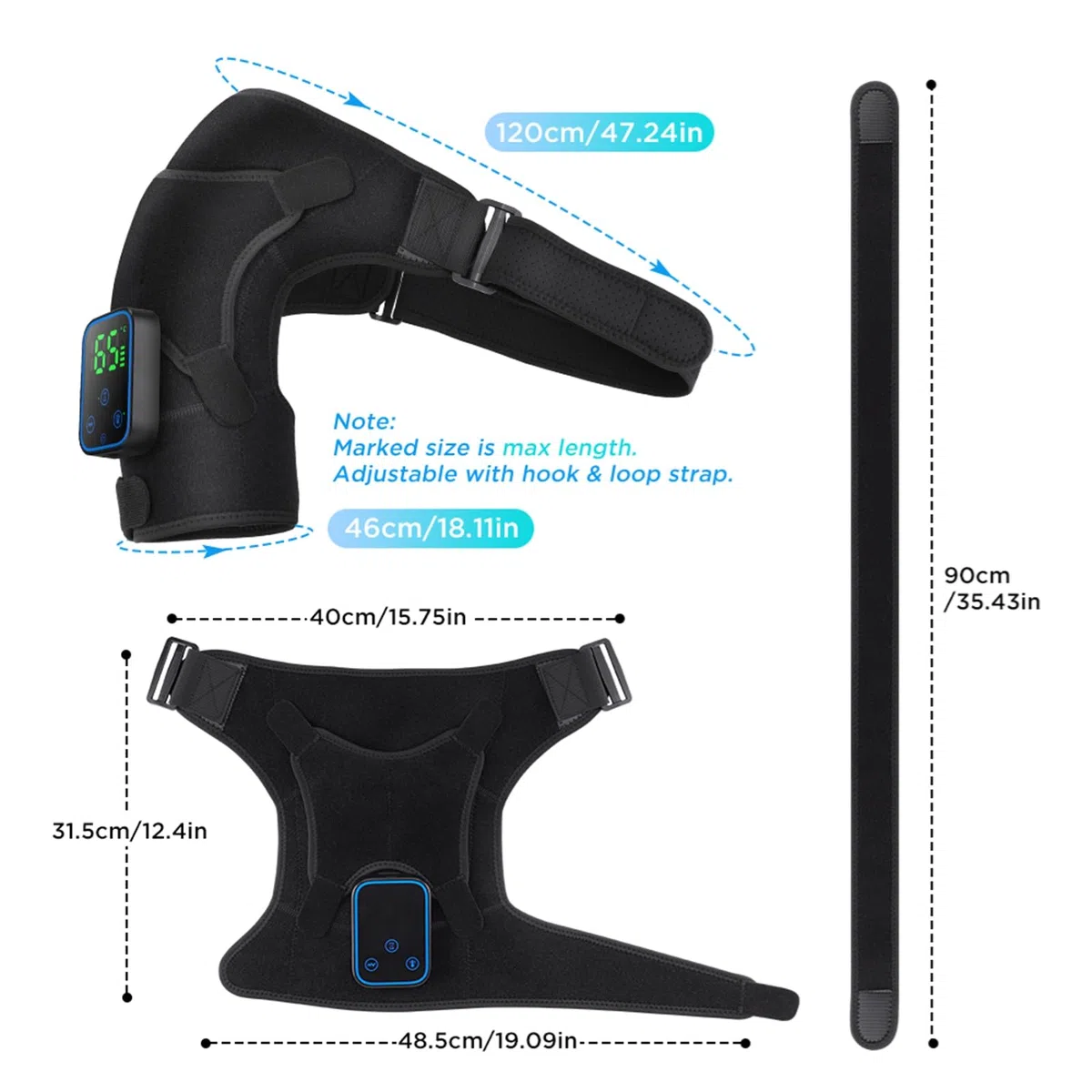 Schulter Massagegerät mit Wärme und Vibration, Triple Methode Schultermassager mit 7 Heizungsstufen und 3 Vibrationsmodi, APP & Touch Control, Beheizte Schulterbandage für Damen und Herren - 5000mAh