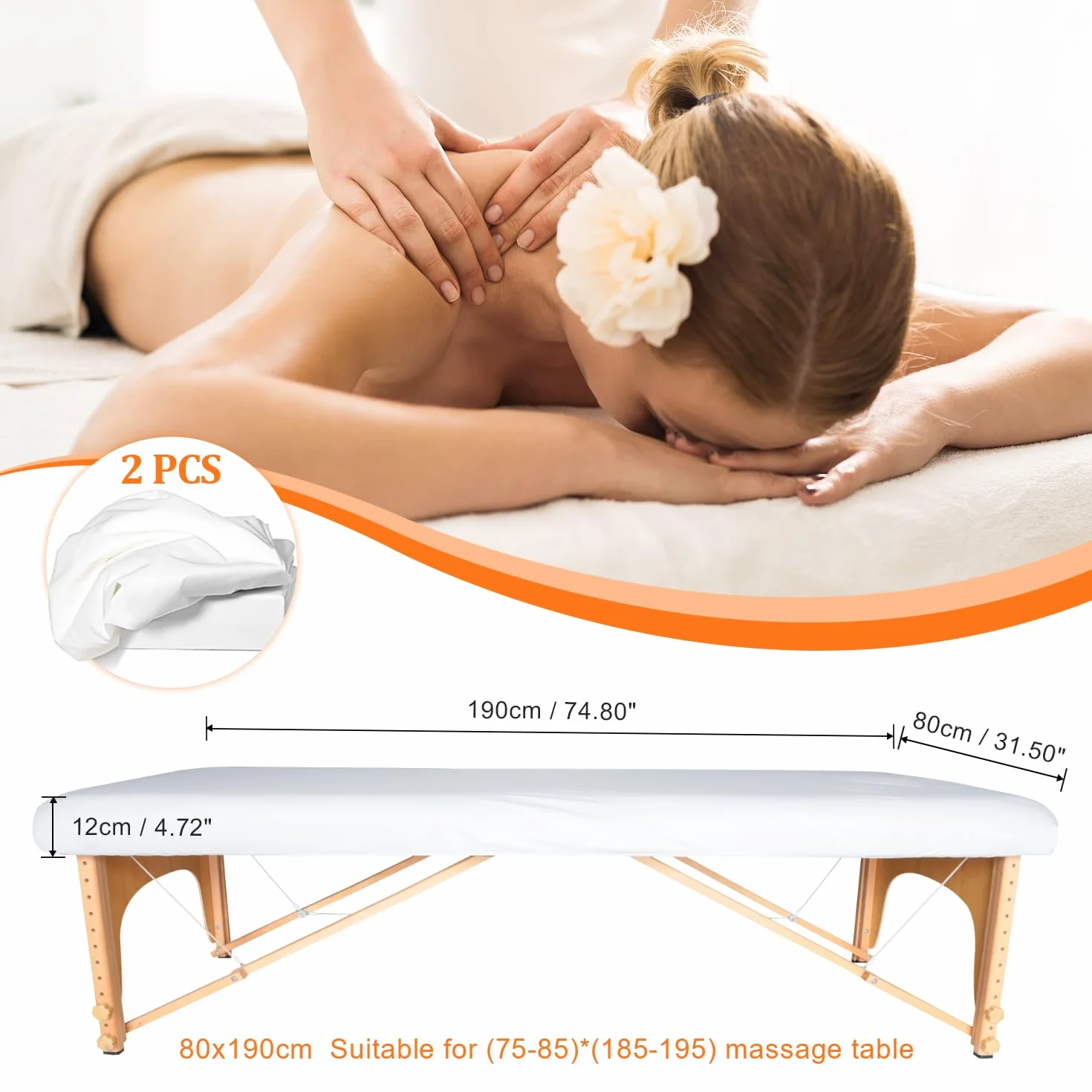 2pcs Spannbezug für Massageliege Ölresistent, 80 x 190cm Wasserdicht Bezug für Massageliege Waschbar Massageliege Bezug für Kosmetik-Tische und Therapie-Bänke