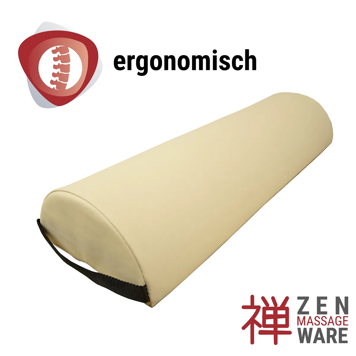 Zen Knierolle Lagerungsrolle 60x23x11cm Halbrolle für Massageliegen & Physiotherapie halbrunde Nackenrolle & Beinrolle - Kniekissen Massage Zubehör für Knie, Beine, Füße & Rücken zur Lagerung (Cremé)