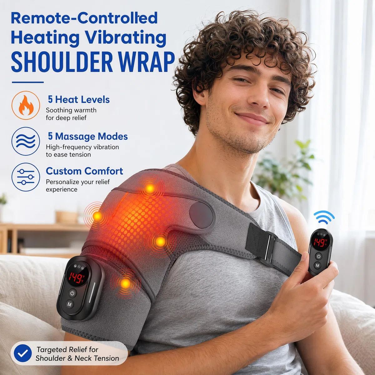 Schulter Massagegerät, 3-in-1 Massagegerät, Schulterbandage mit 5 Heizstufen & Vibration, 5000mAh 3-Gang-Timer für Links Oder Rechts Geeignet, Vatertagsgeschenk für Zuhause Büro Shoulder Massager