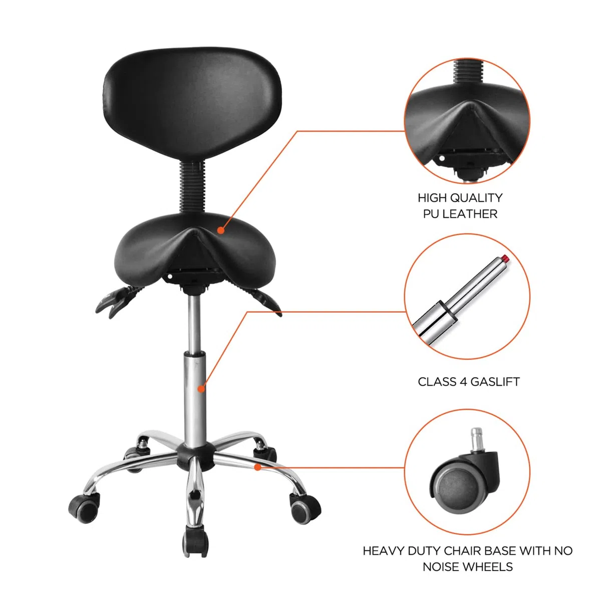 VDD Sattelhocker ergonomisch - Friseurhocker - Barhocker - höhenverstellbar - Rückenlehne neig- und vers