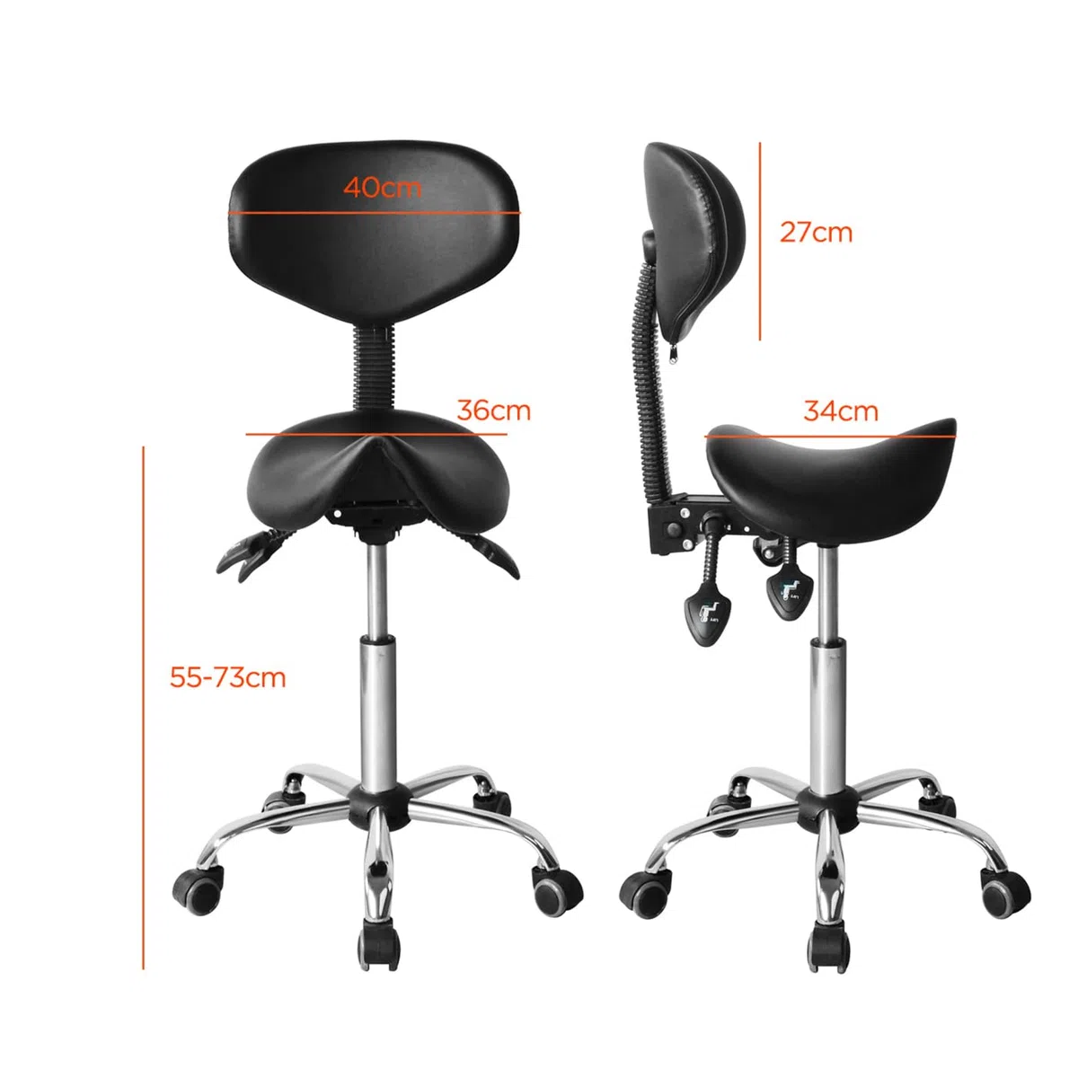 VDD Sattelhocker ergonomisch - Friseurhocker - Barhocker - höhenverstellbar - Rückenlehne neig- und vers