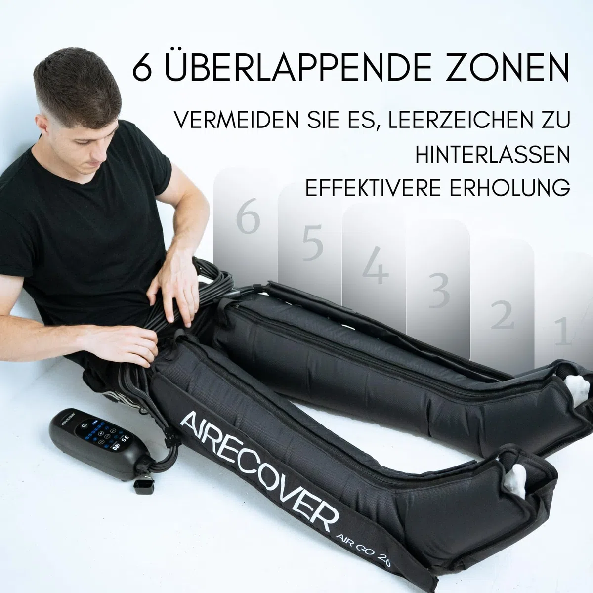 Kabelloses Pressotherapie, Lymphdrainage Gerät für Schmerzen und Durchblutung, Muskelentspannung & Erholung, mit 6 Luftkammern, 30-250 mmHg,4 Modes(L)