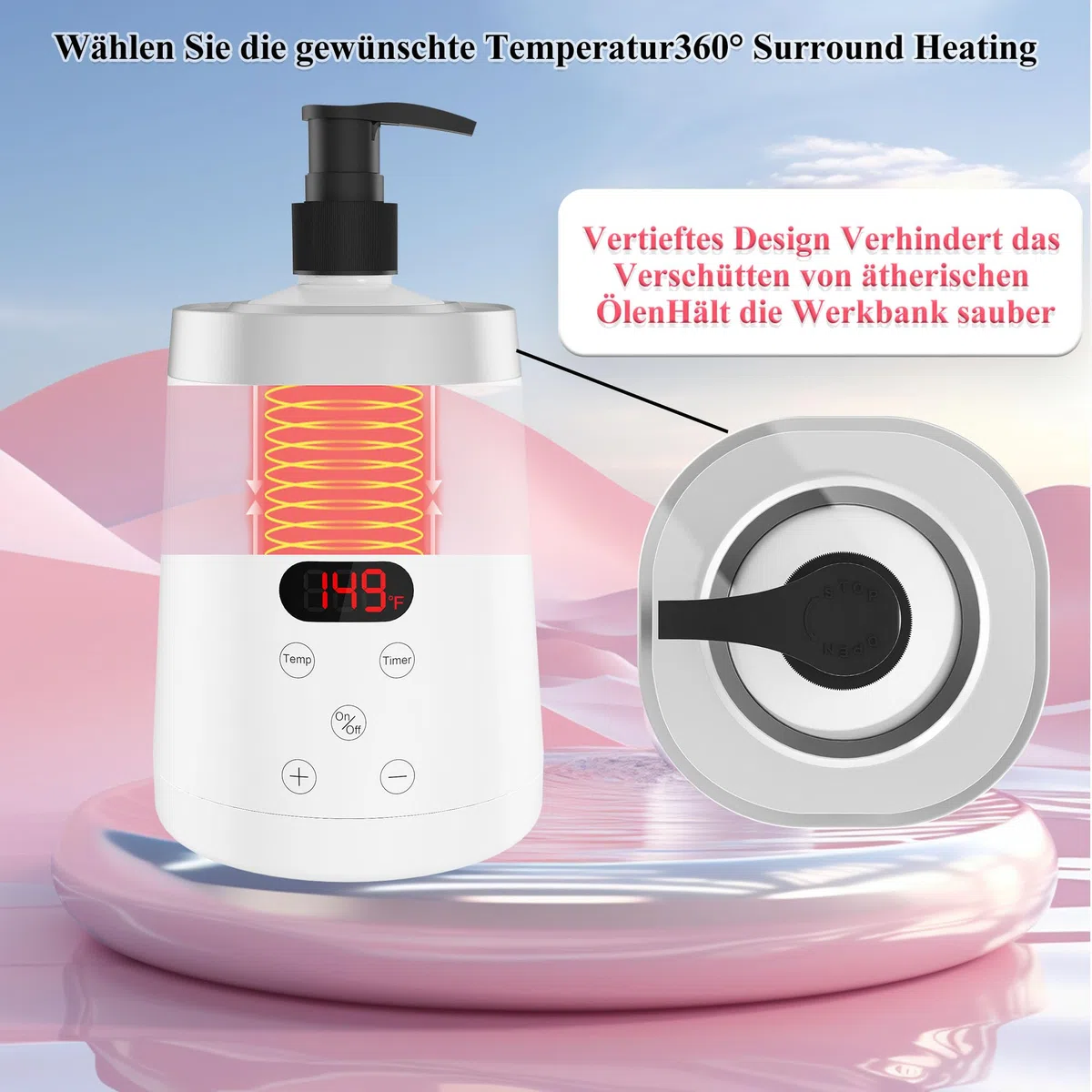Massageöl-Wärmer,Massageölwärmer mit zwei Ölflaschenspender, stufenloser Erwärmer von 0 bis 65 °C,Lotion Flaschenwärmer Spenderheizung, for Salon, Haushalt Massageöl Flaschenwärmer,Weiß