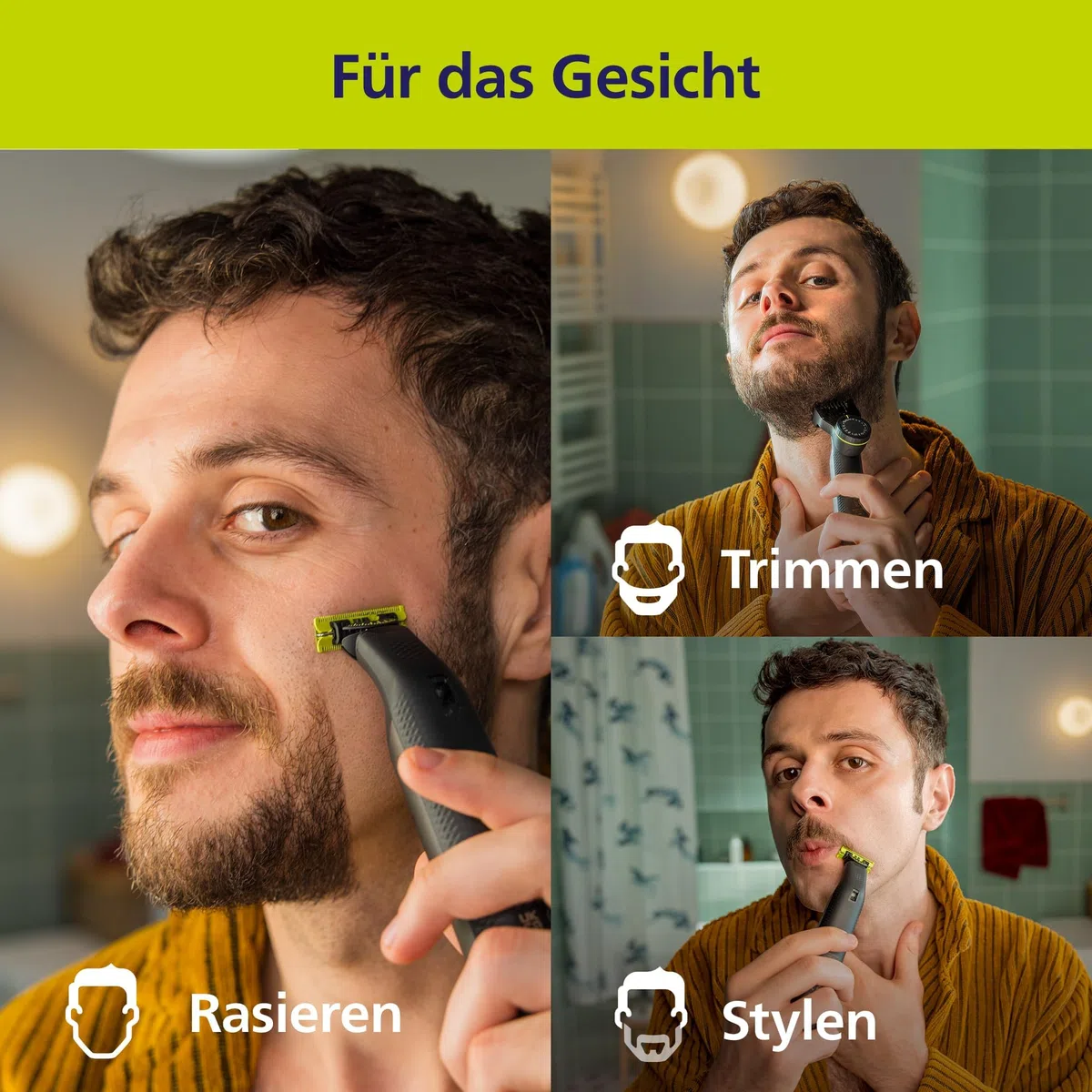 PHILIPS OneBlade Pro 360 Face & Body - elektrischer Rasierer, Trimmer & Bodygroomer, 3 x 360 Klingen, Präzisionskamm, 2x Körperaufsätze, Reiseetui, Ladestation, für Gesicht & Körper (QP6652/35)