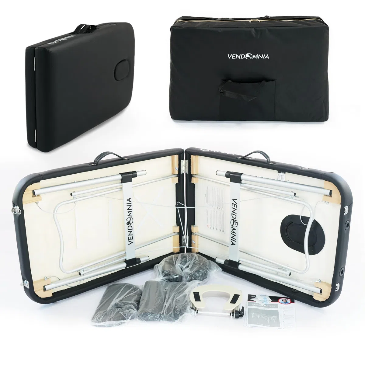 VENDOMNIA Mobile Massageliege - Aluminium mit 2 Zonen höhenverstellbar inkl. hochwertiger Kopfstütze Tasche Armlehnen - Farbwahl Klappbar, Massagetisch Massagebett Massagebank Behandlungsliege