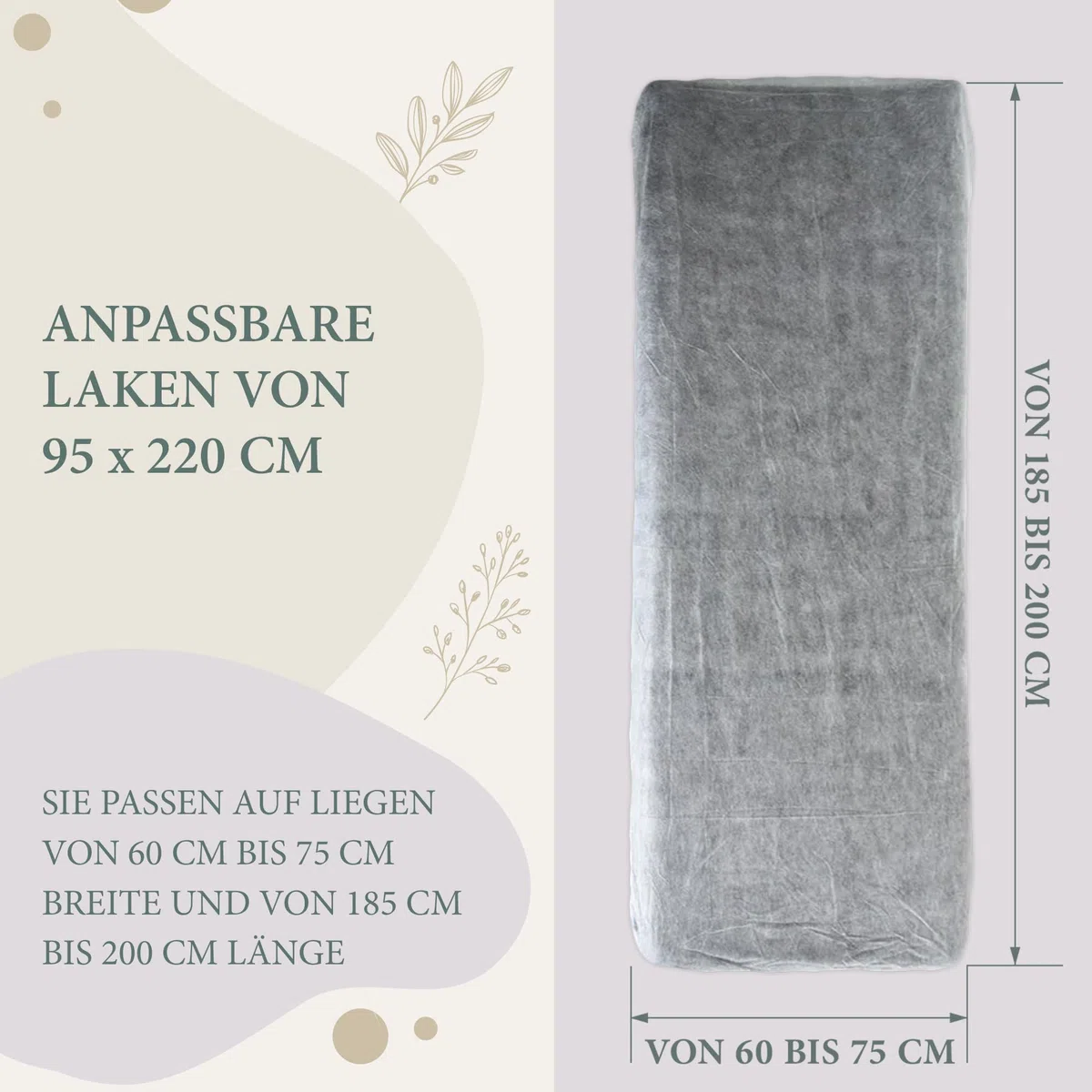 100 Stück Einweg Bettlaken Verstellbar 95x220cm, Kosmetikliege Bezug, Massageliege Auflage, Einweg Vliesstoff für SPA, Tattoo, Massagesalon, Kosmetikstudio Zubehör, Liegen Unterlage
