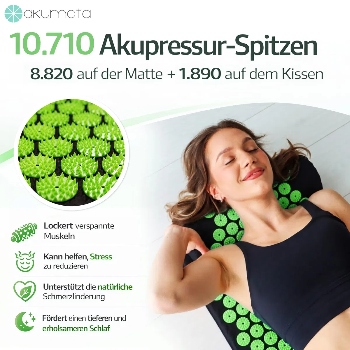Akupressurmatte Set mit Kissen - Akkupressmatte 73cm zur Linderung von Nacken Rückenschmerzen Lenden und Füße - Reduziert Stress und Schlafstörungen