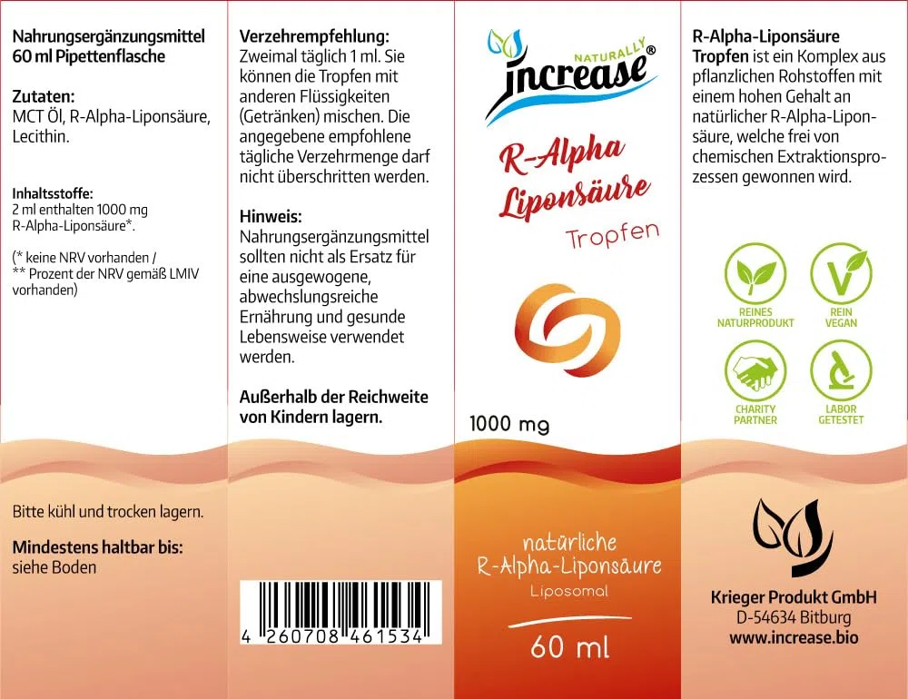 Liposomale R-Alpha-Liponsäure Tropfen hochdosiert - (30.000mg pro Packung) 1000mg R-Alpha-Liponsäure pro Tagesdosis - Antioxidant - MCT Öl - Hohe Bioverfügbarkeit