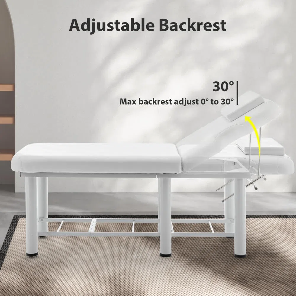 Professioneller Massagetisch, Rückenlehne verstellbar, abnehmbare Kopfstütze, untere Regalaufbewahrung, Memory Foam Layer Salon Bed, Weiß